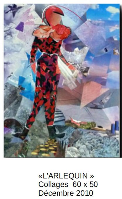 'L'ARLEQUIN'
Cette toile a été réalisée lorsque j'étais en rééducation après une intervention chirurgicale.
Collage et assemblage de minuscules morceaux de papier
60 x 50
Décembre 2010