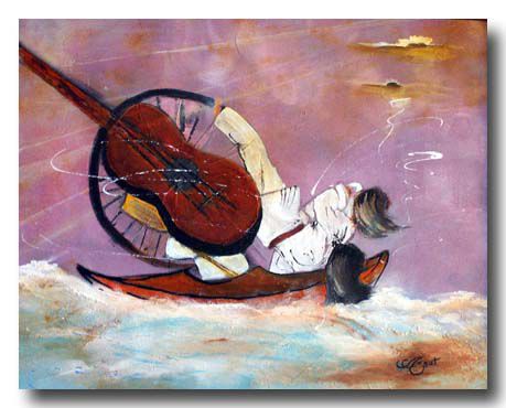 'les hobbies de lulu' : kayak, judo, vélo et guitare
Peinture acrylique 40 x30 Décembre 2008
Collection personnelle