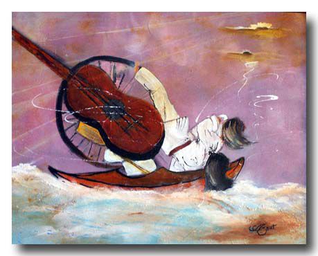 'les hobbies de lulu' : kayak, judo, vélo et guitare
Peinture acrylique 40 x30 Décembre 2008
Collection personnelle