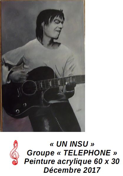 'UN INSU' Jean-Louis Aubert  qui a reconstitué son groupe 'Téléphone' sous le nom 'les insus' dont j'apprécie la musique.Réalisée d'après une photo

PEINTURE ACRYLIQUE 60 x 30
 Décembre 2017
