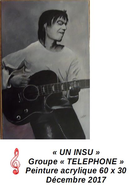 'UN INSU' Jean-Louis Aubert  qui a reconstitué son groupe 'Téléphone' sous le nom 'les insus' dont j'apprécie la musique.Réalisée d'après une photo

PEINTURE ACRYLIQUE 60 x 30
 Décembre 2017